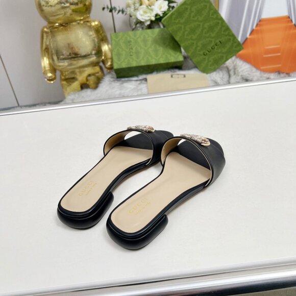 ✨GUCCl Double G Slide Sandalin Black Leather NWT✨ - Picture 4 of 6